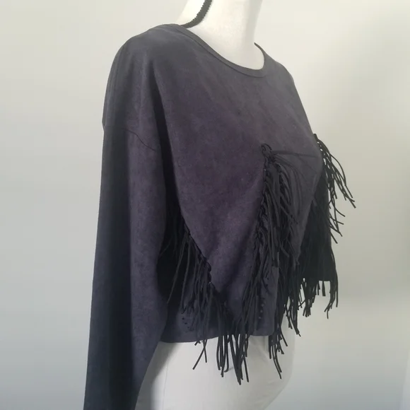 Market Cropped Blue Suede Top Sz Large - Picture 6 of 13